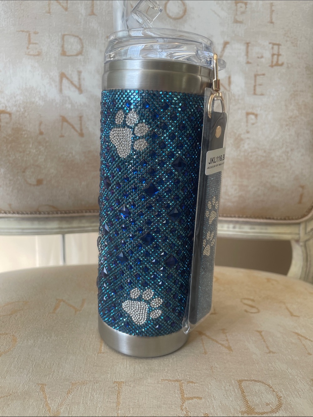 DIAMONDS IN THE RUFF TUMBLER BLUE WITH SILVER PAWS